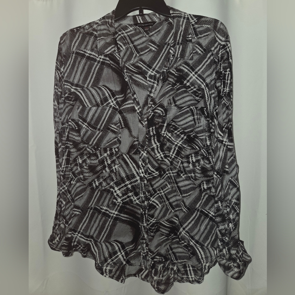 Rock & Republic Black and White Plaid Top